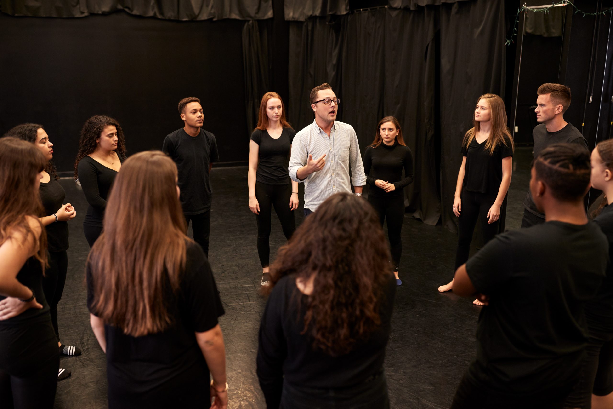 acting classes, theater, performing arts, acting studio, audition prep, drama, stage training Acting studio with students preparing for auditions and theater classes.